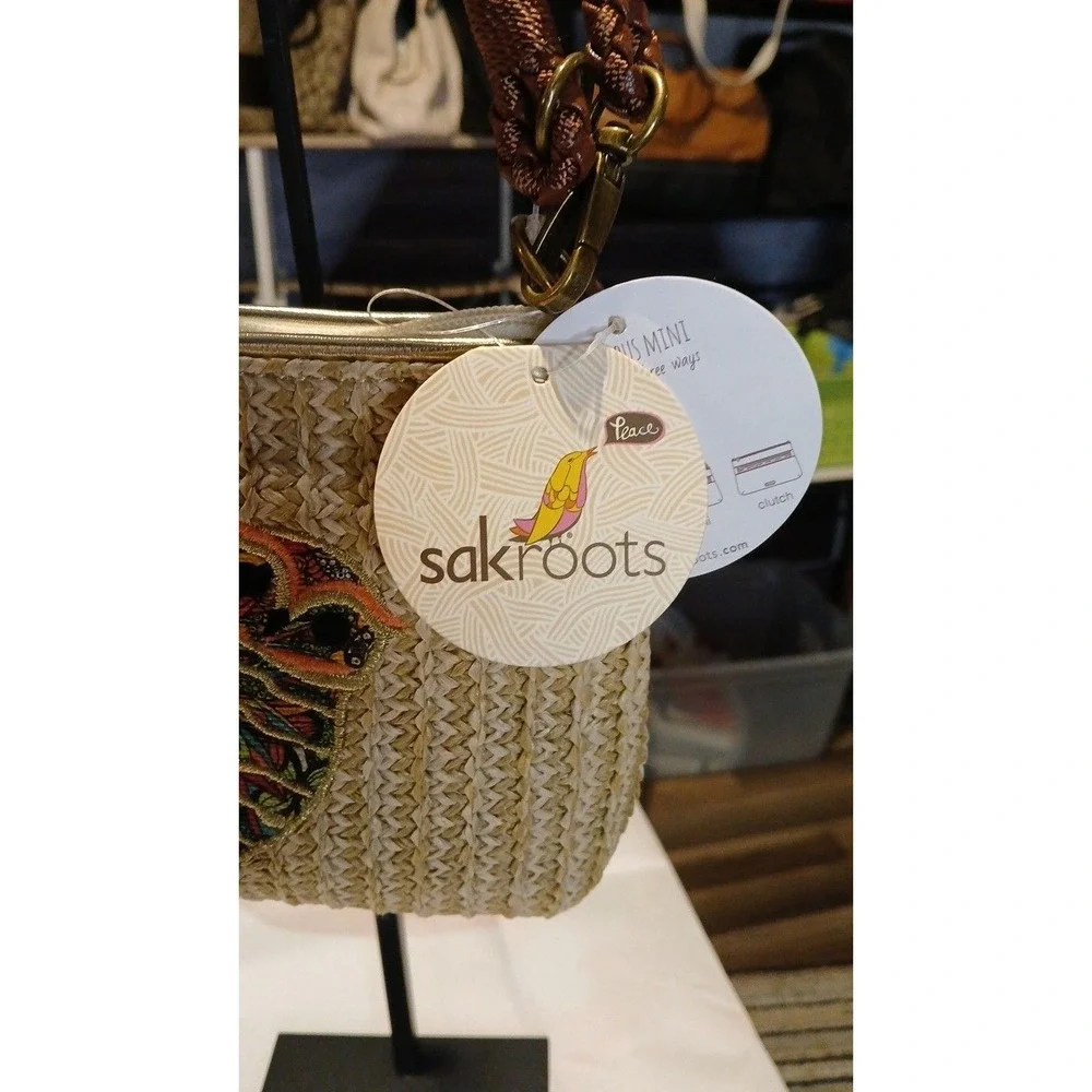 Sakroots 3 Way crossbody natural fibers with owl new!